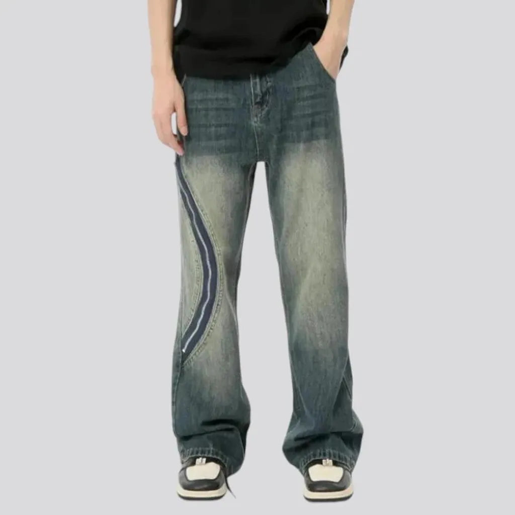 Baggy whiskered street style jeans for men