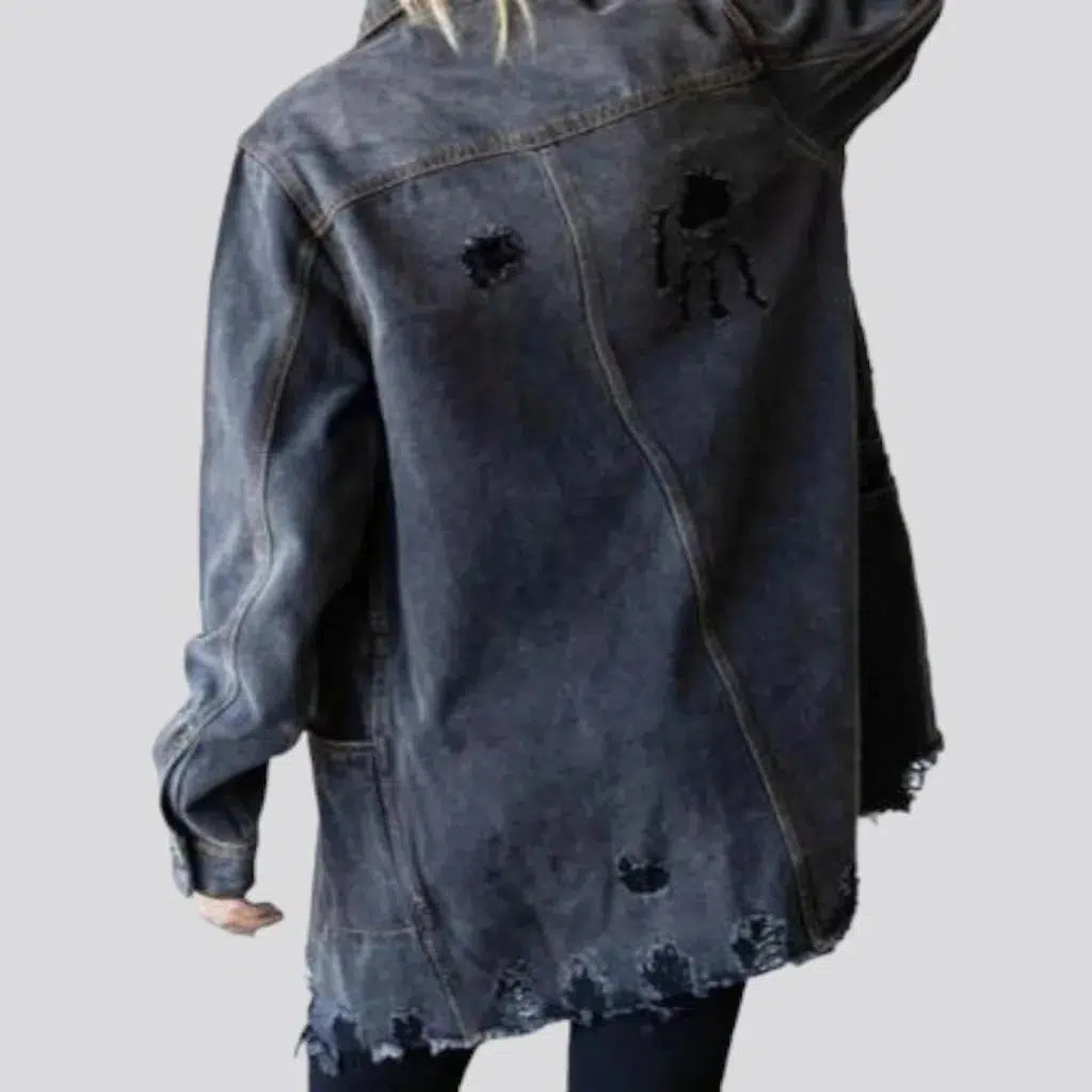 Distressed oversized jeans coat
 for women