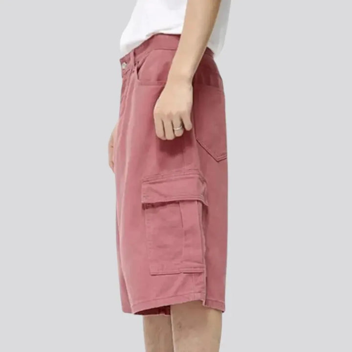 Baggy style cargo men's denim shorts