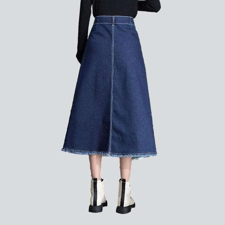 Blue asymmetric long skirt