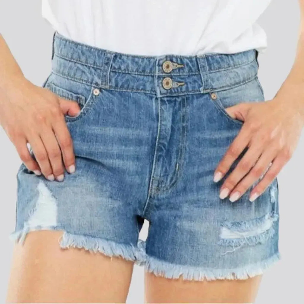 Grunge raw-hem women's jean shorts