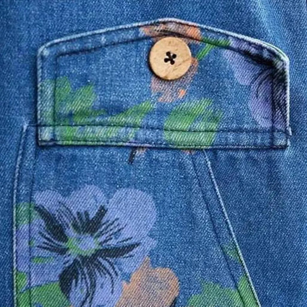 Sanded flower denim jumpsuit
 for ladies