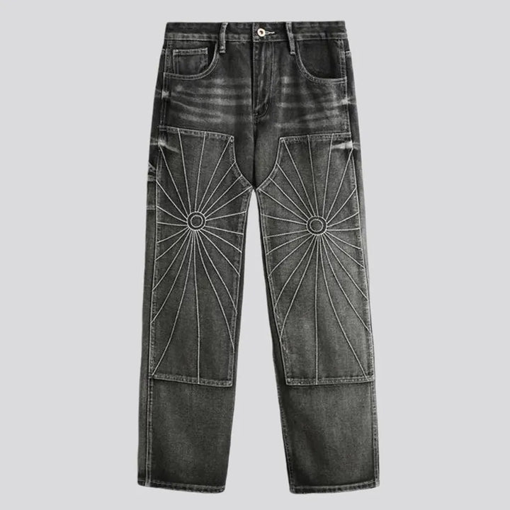 Retro needlework fit men's jeans