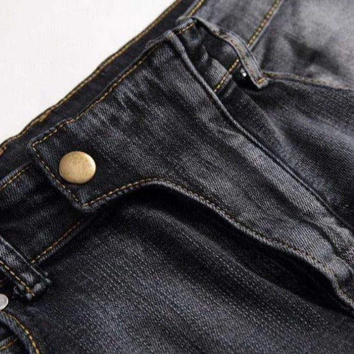 Embroidered grey biker men's jeans