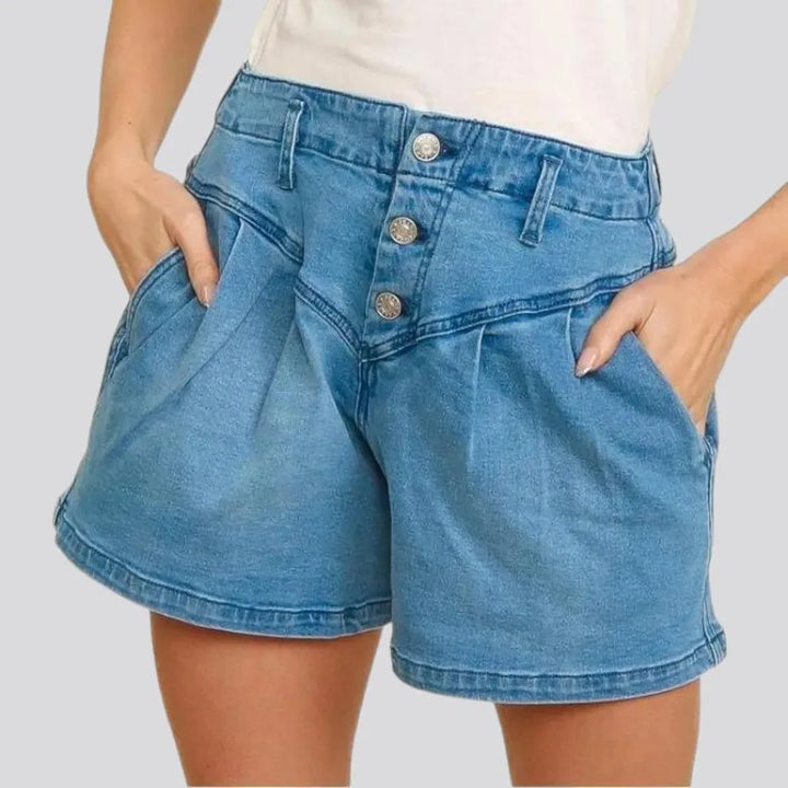 Medium-wash wide-leg women's denim shorts