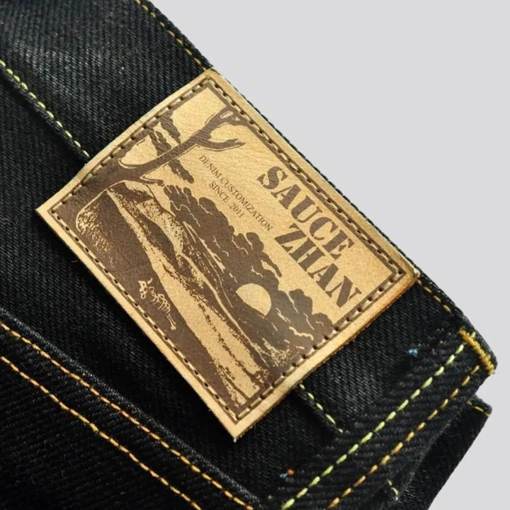 Selvedge men's high-waist jeans