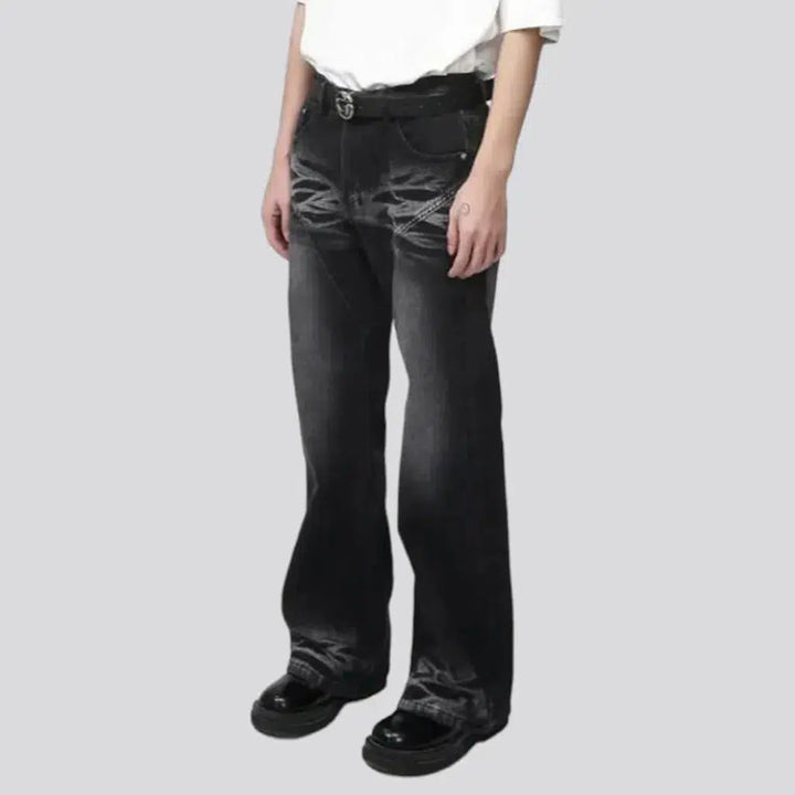 Sanded men's floor-length jeans