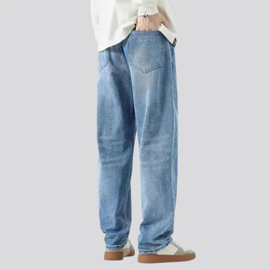 Sanded mid rise wide fit men's jeans