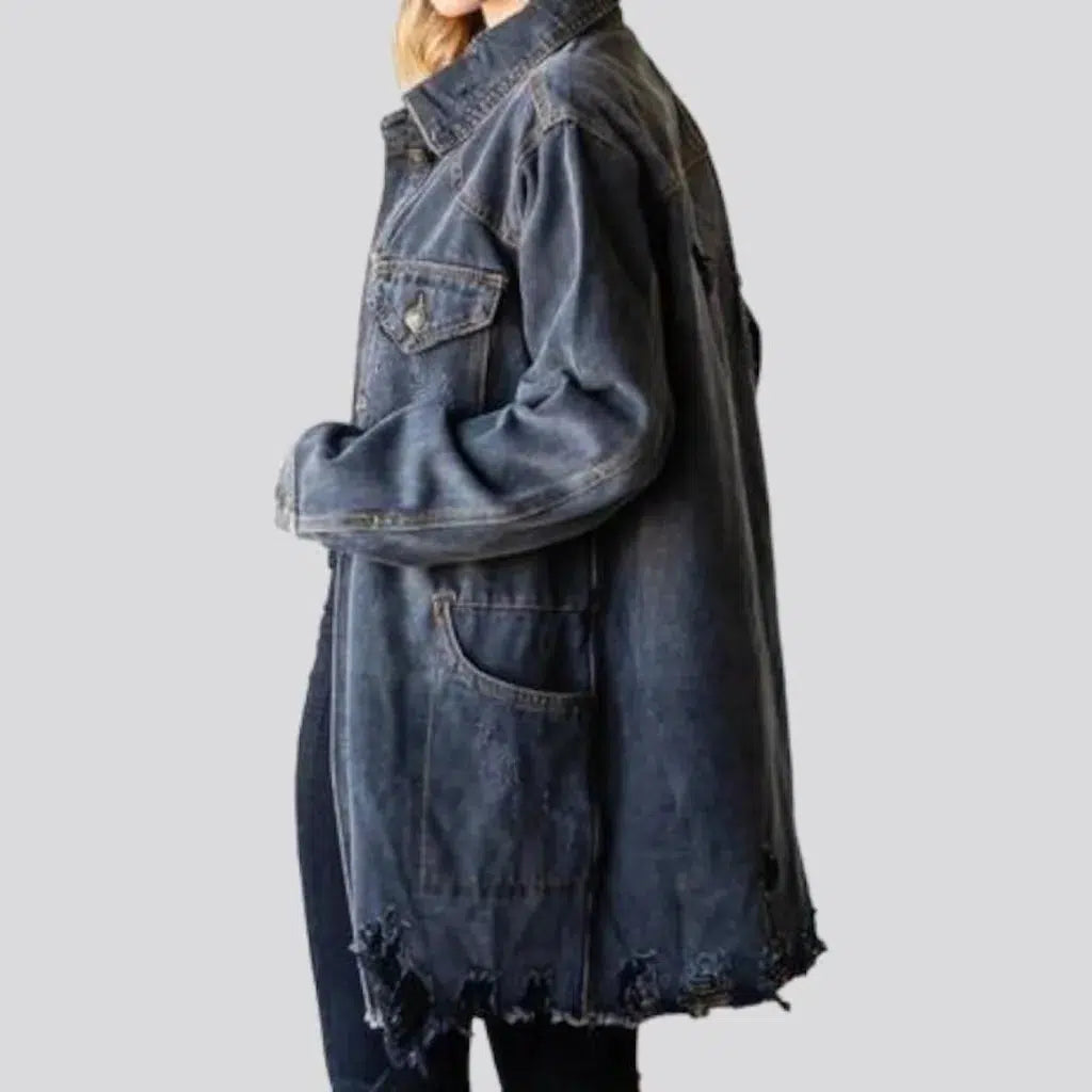 Distressed oversized jeans coat
 for women