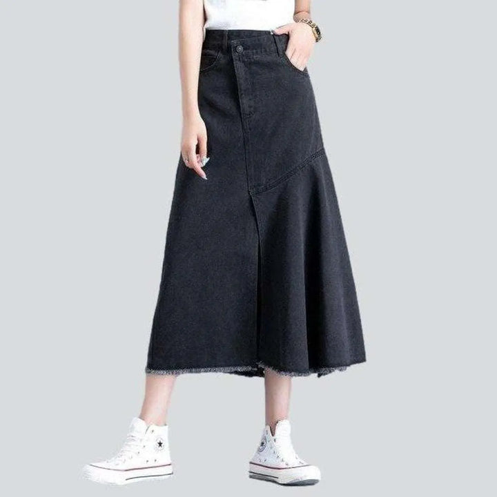 A-line slit long denim skirt