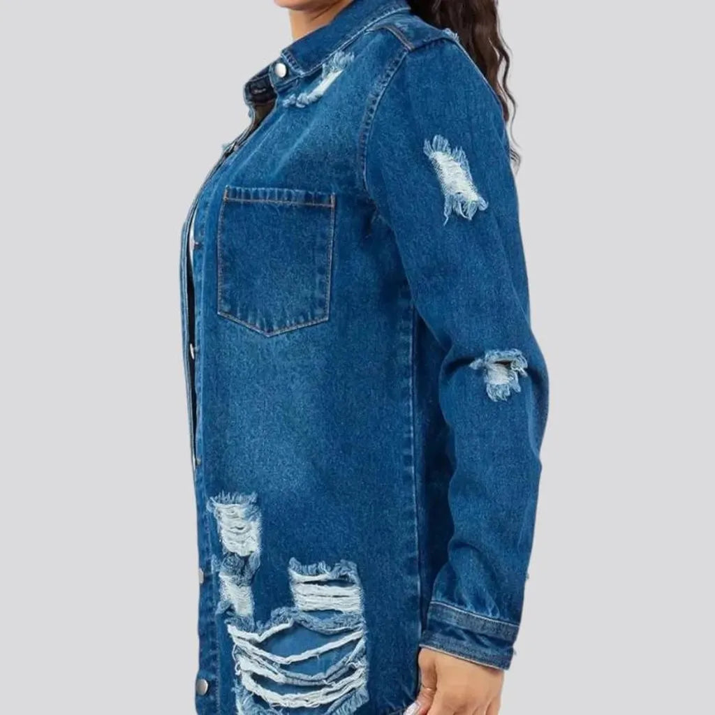 Stylish medium wash jeans shirt for women