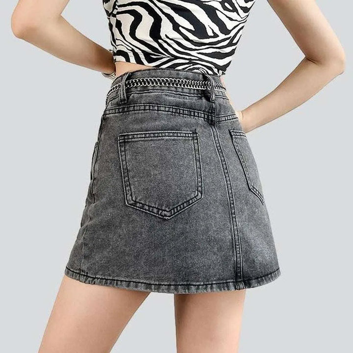 Side slit mini denim skirt