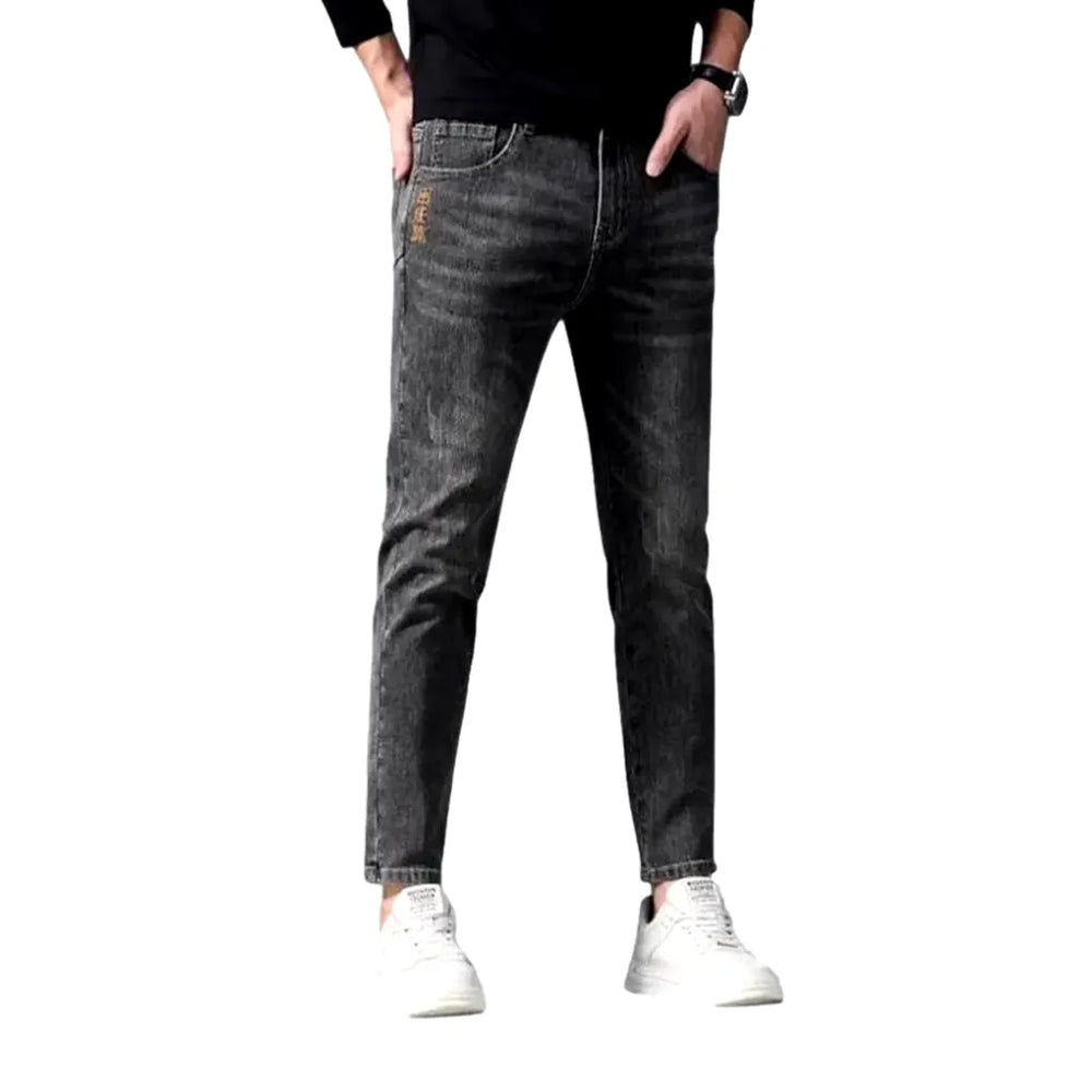 Vintage Washed Out Slim Jeans for Men - Grey