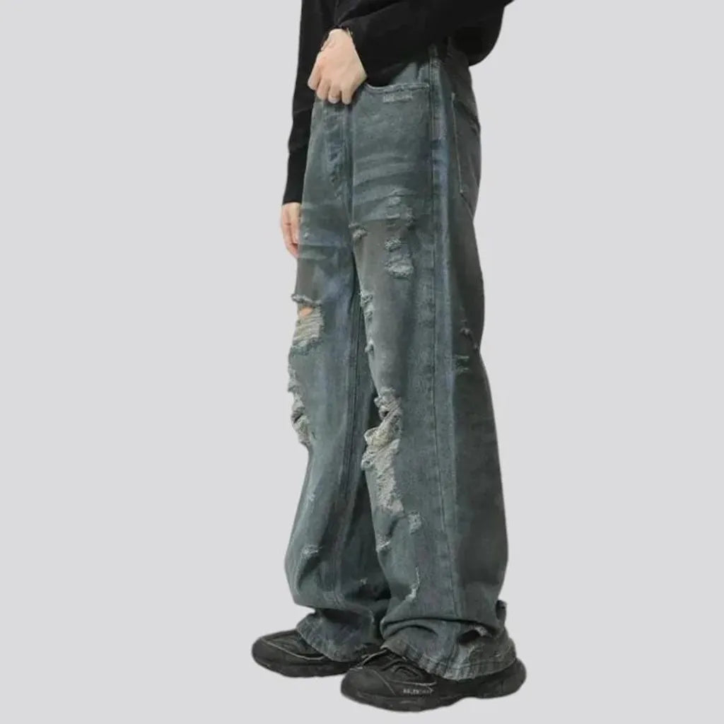 Grunge distressed fashion jeans for men