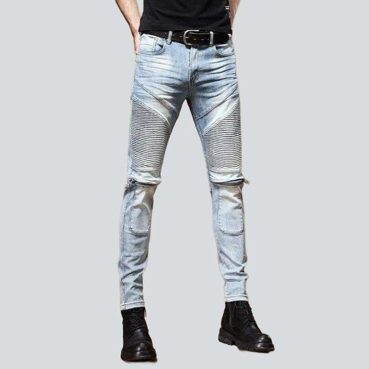 Light blue stylish biker jeans