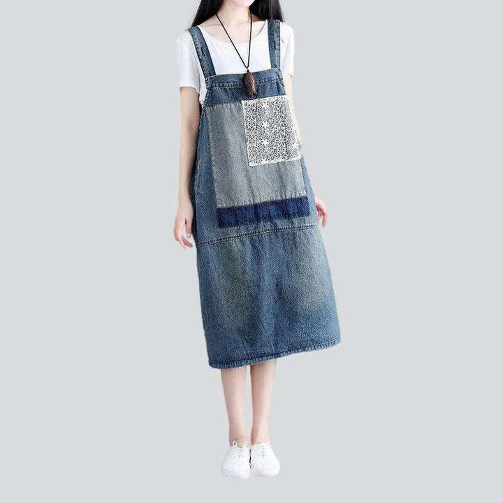 Embroidered patchwork denim dress