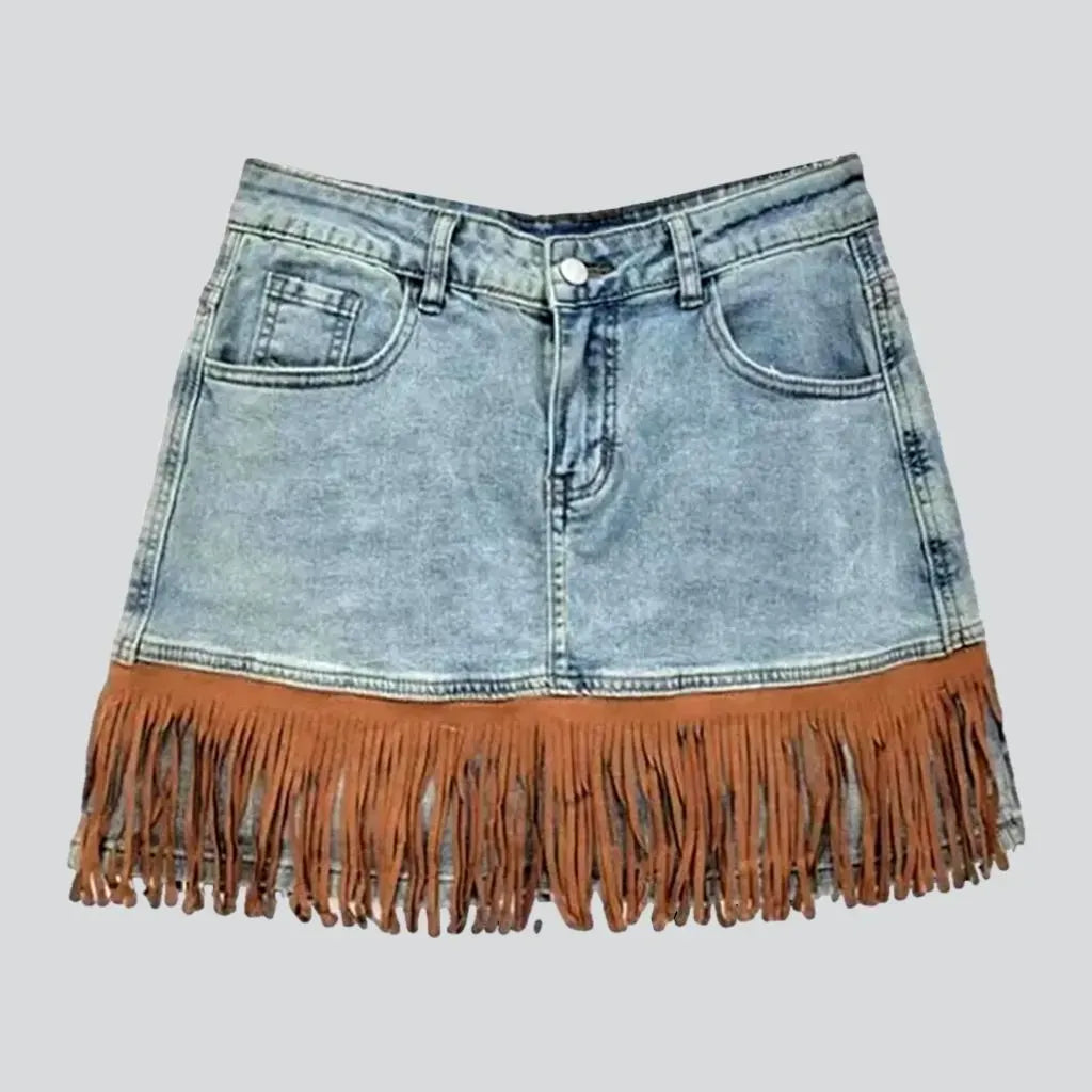 Mini fringe women's jeans skirt