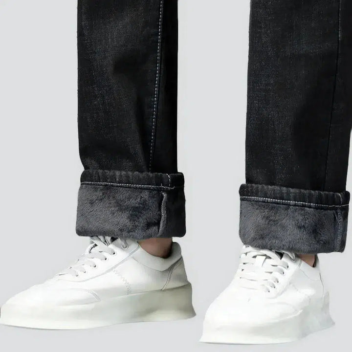 Stonewashed men's fleece jeans