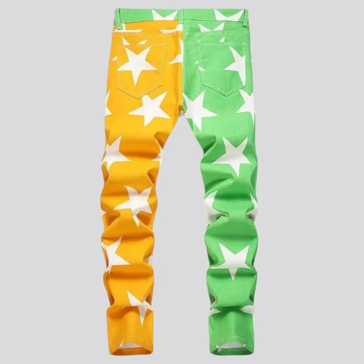 Colored skinny fit split design men's jeans