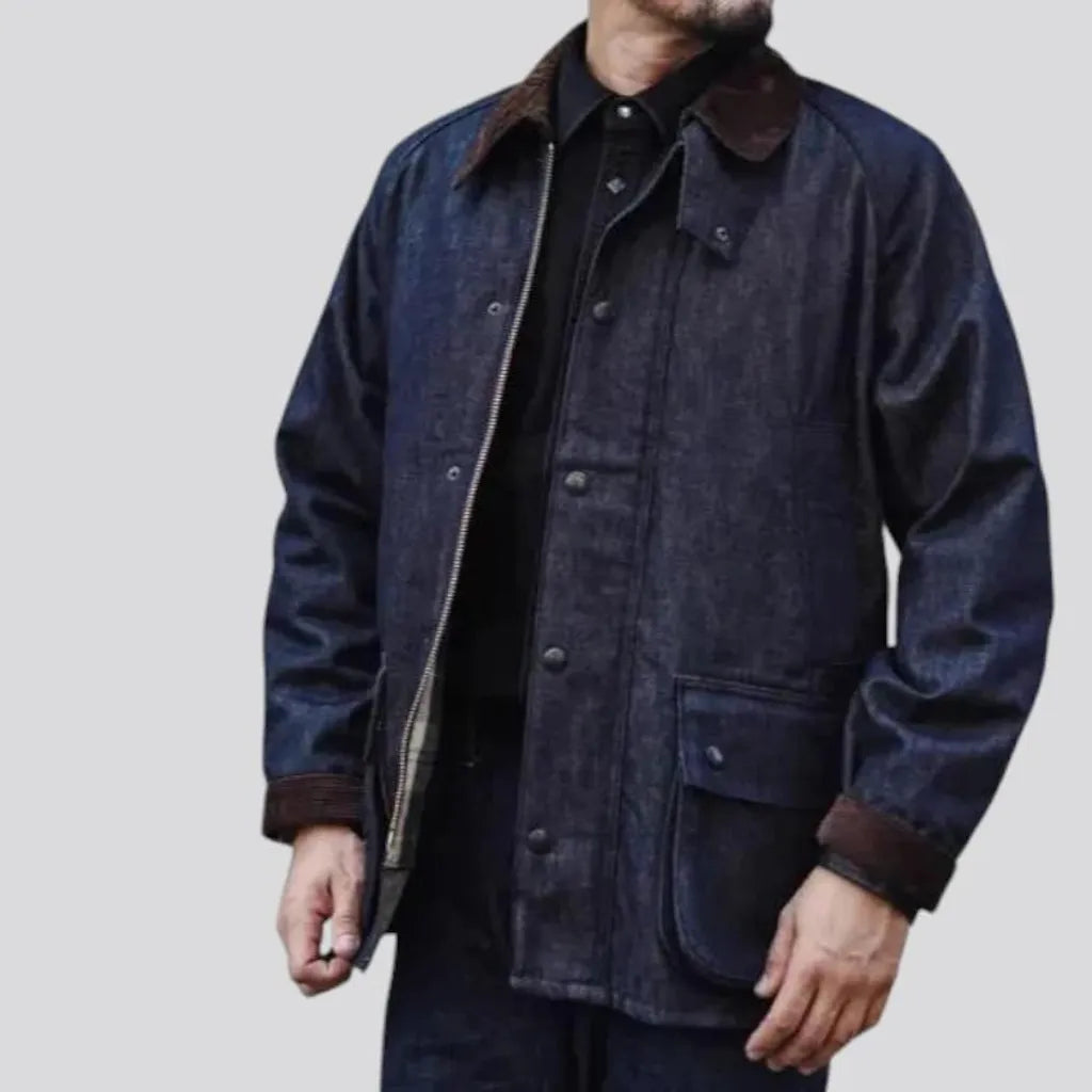 Medium length casual stylish men's denim coat