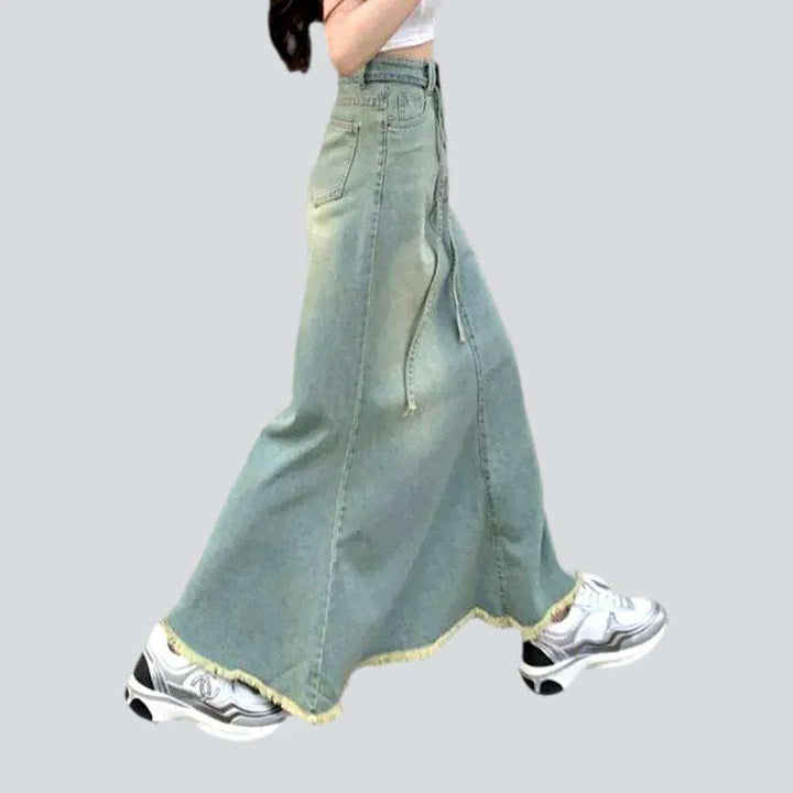 Raw hem vintage women's denim skirt