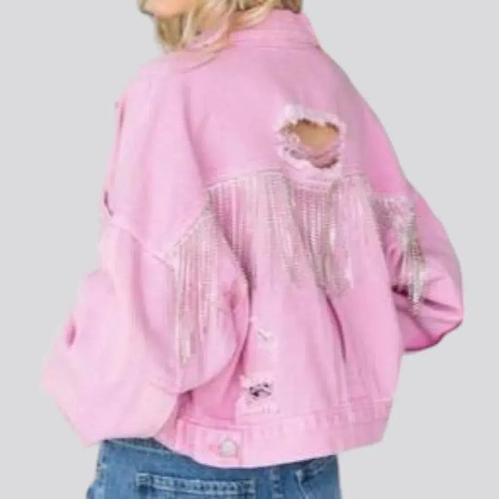 Pink boho women's jean jacket