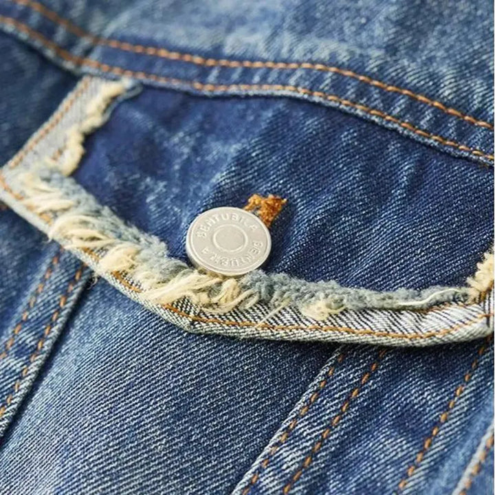 Medium-wash vintage jean jacket
 for women