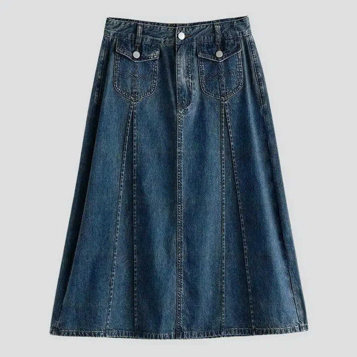 Below-the-knees women's denim skirt