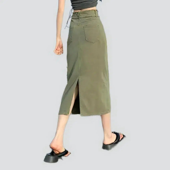 Back slit color denim skirt
 for ladies