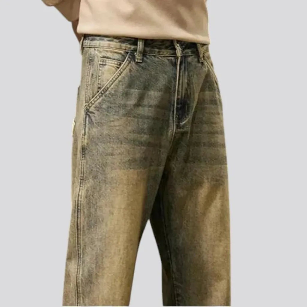 Retro style rolled cuffs men's jeans