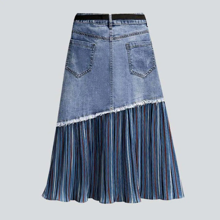 Pleated long jean skirt