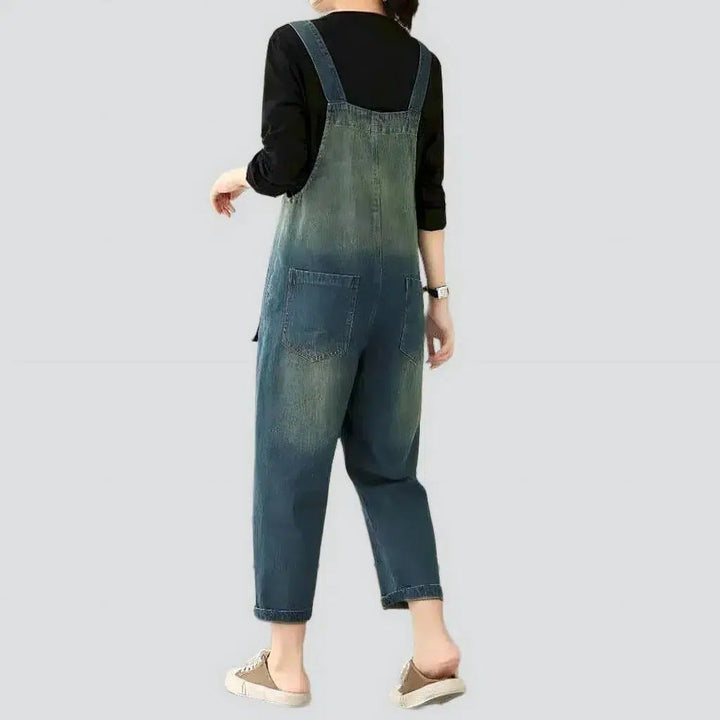 Medium-wash sanded jeans jumpsuit
 for ladies