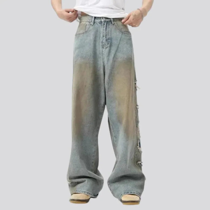 Boho style light wash jeans for men