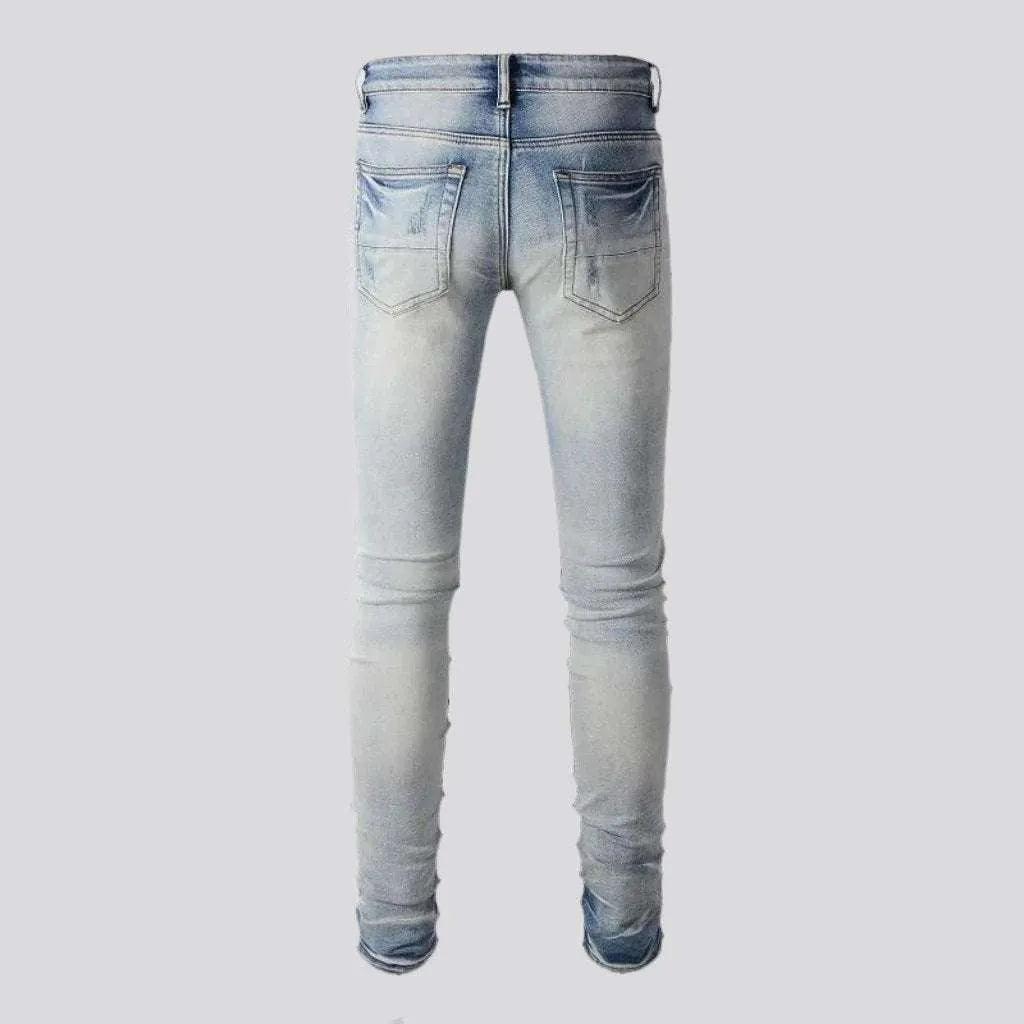 Black patch knees men's skinny jeans