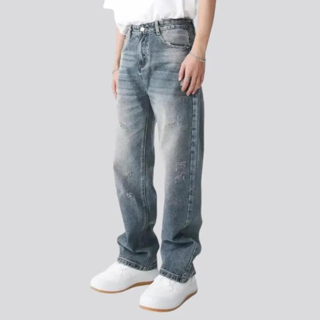 Mid rise whiskered street men's jeans