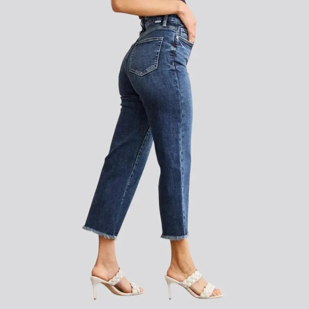 Cutoff-bottoms women's sanded jeans