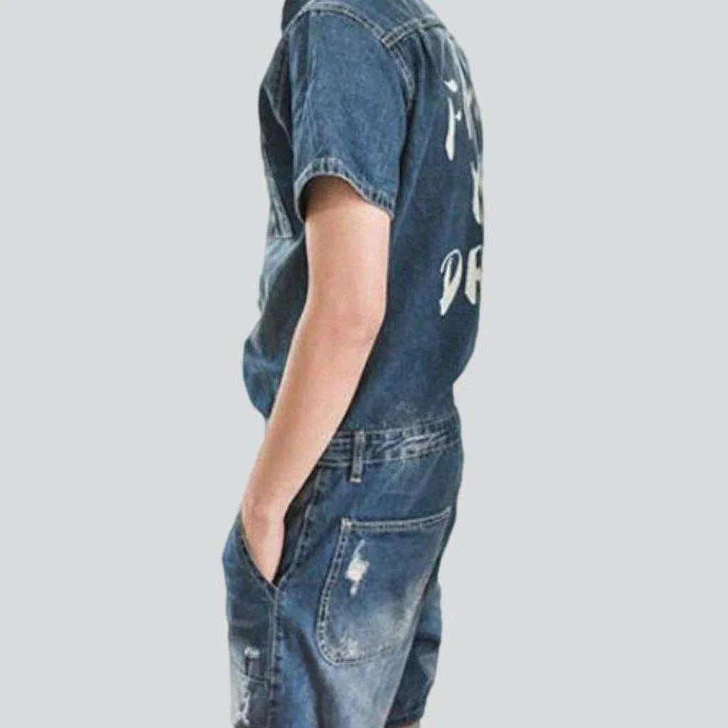 Denim overall with back inscriptions