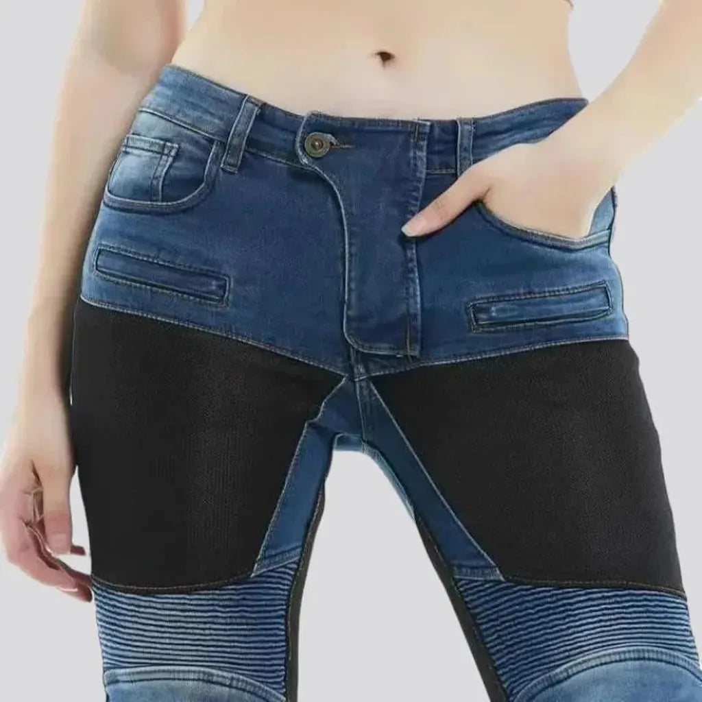 High-waist sanded moto jeans
 for ladies