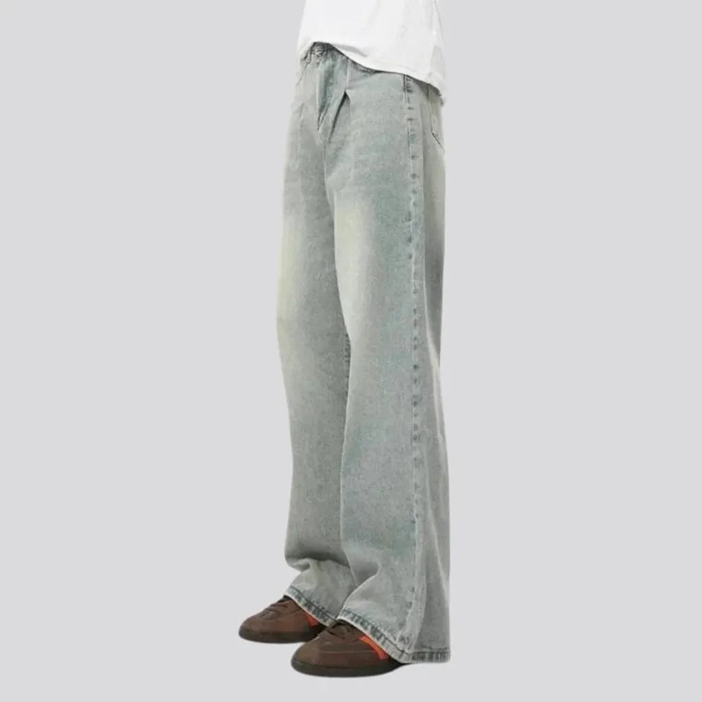 Mid waist abraded baggy men's jeans