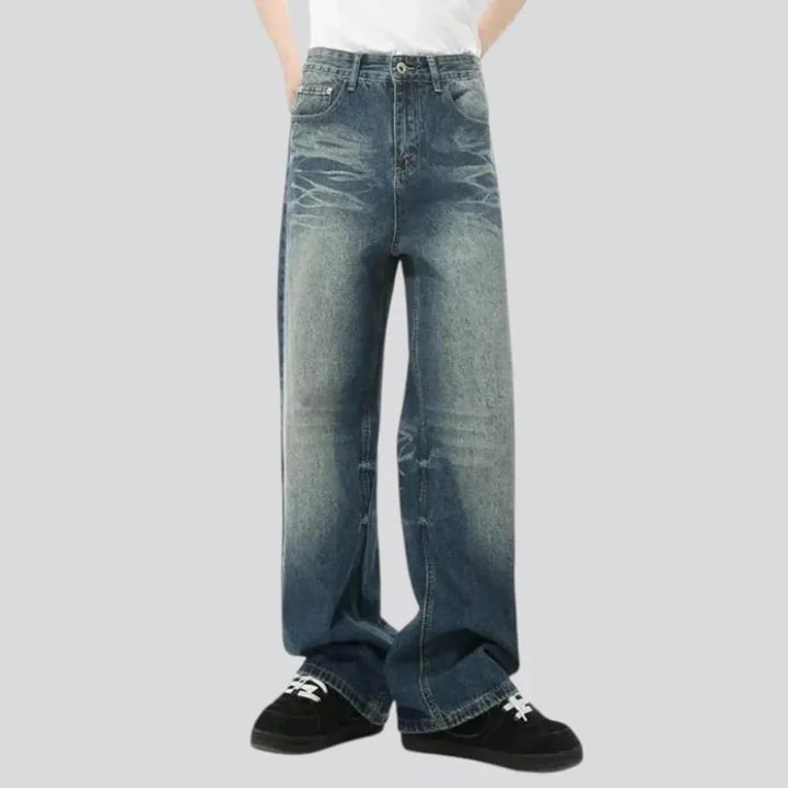 Whiskered baggy men's jeans