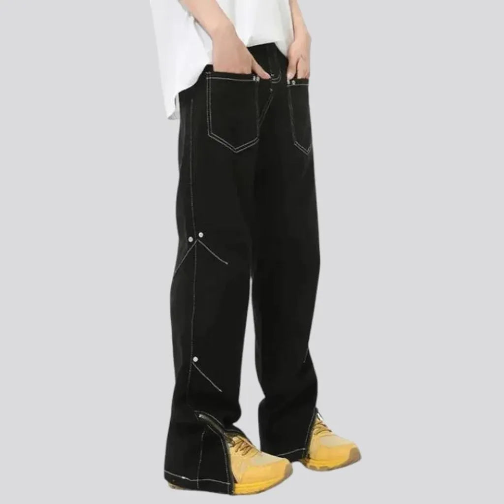 One-tone mid-waist men's jean pants