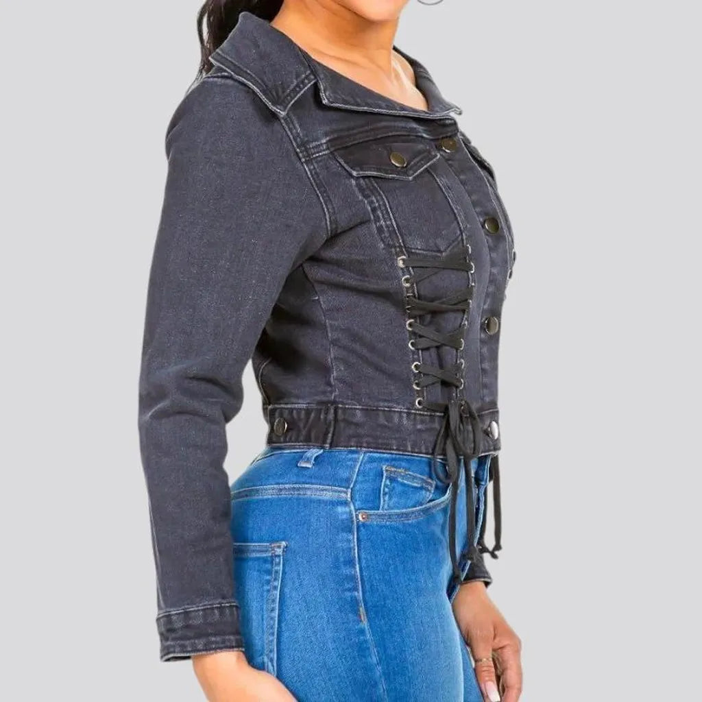 Trendy medium length women's denim jacket