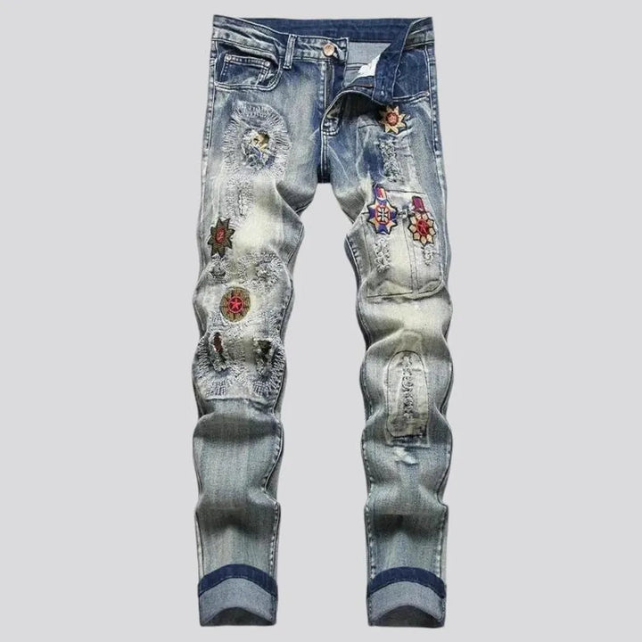 Vintage embroidered street style men's jeans