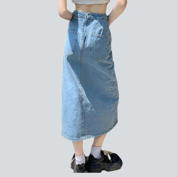 Wide slit women's denim skirt