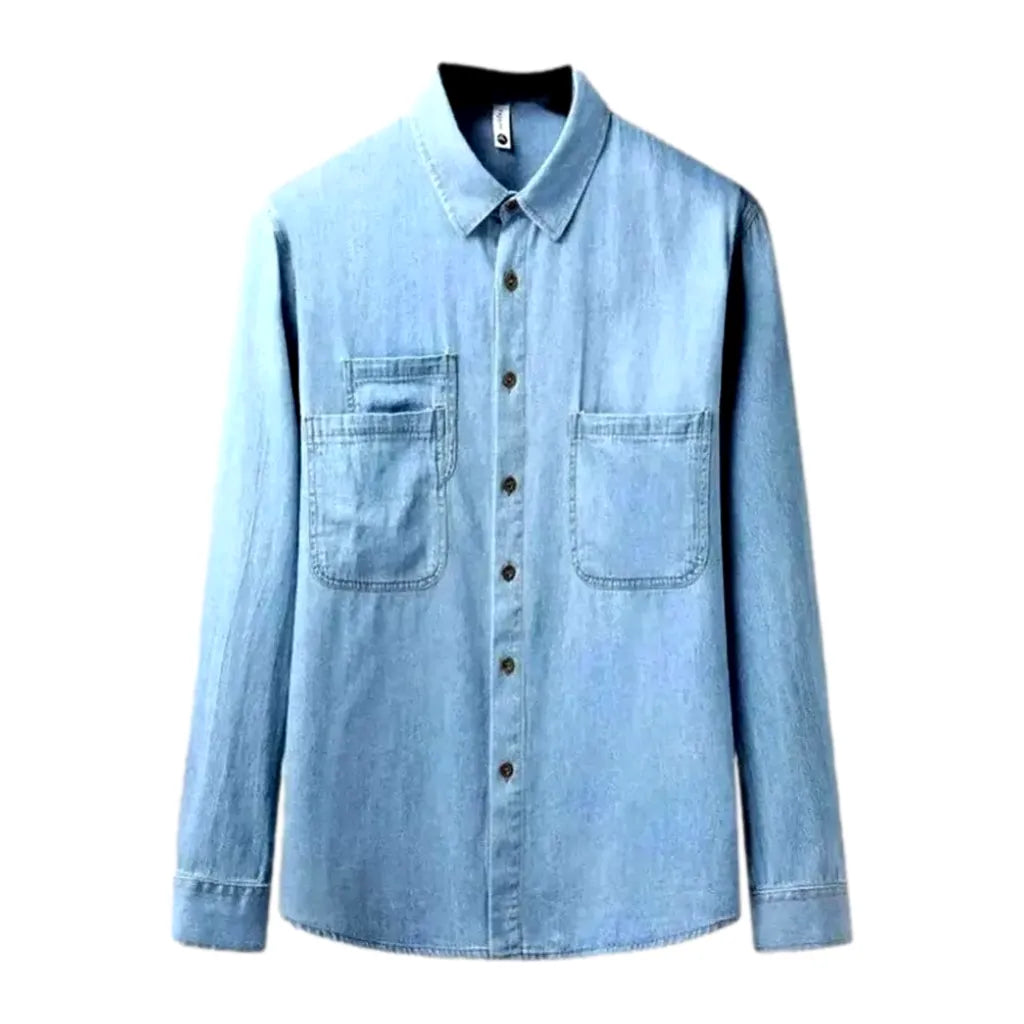 Versatile Work Men's Jeans Shirt - Light Blue