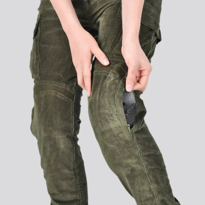 Color protective moto denim pants
 for ladies