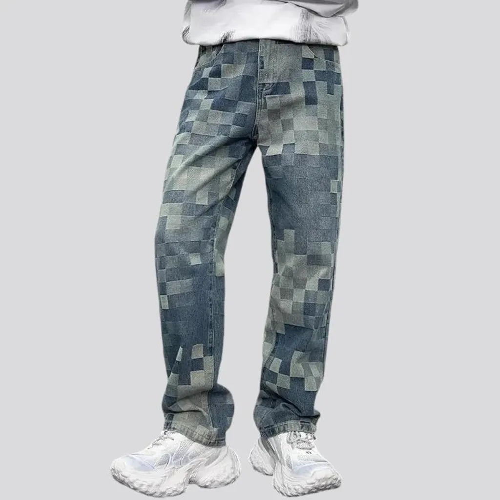 Mid rise stylish checkered men's jeans