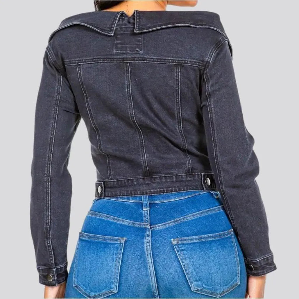 Trendy medium length women's denim jacket