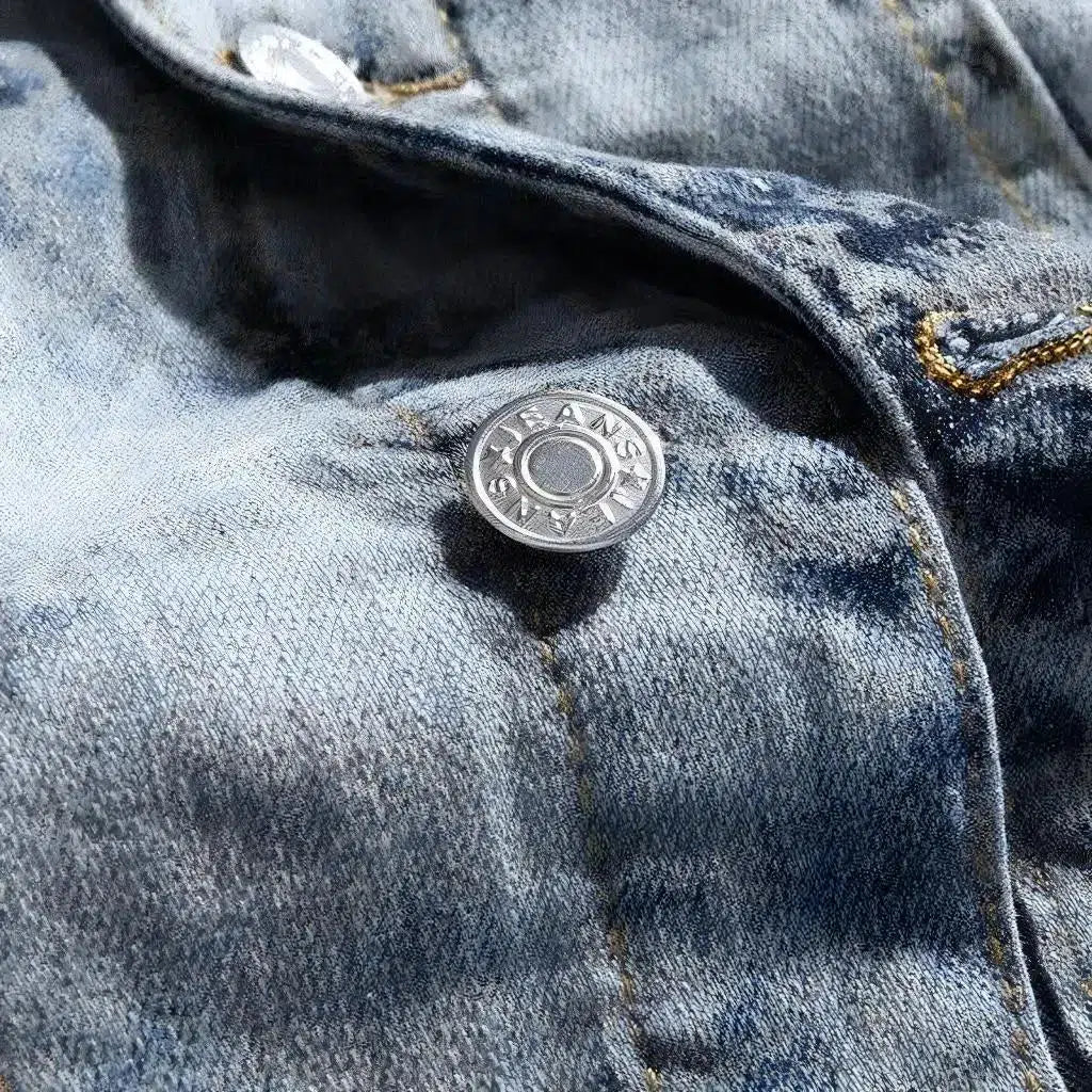 Bleached acid-wash men's jean jacket