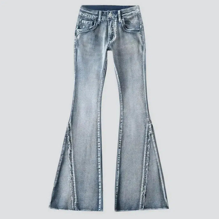 Patchwork women's hem jeans